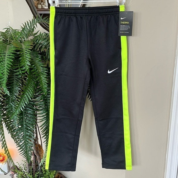 Brand New Nike Therma Dri-Fit Black w/ Neon Yellow Fleece-Lined Track Pants - Picture 1 of 13